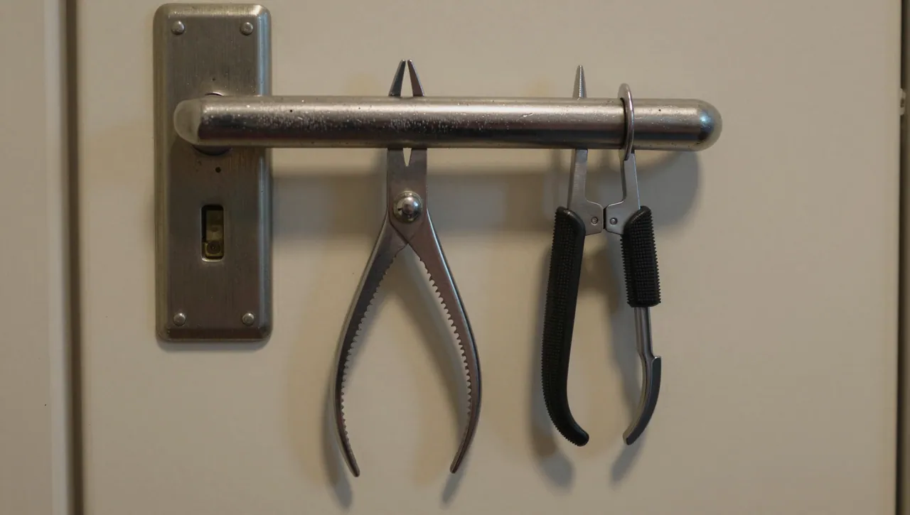 Türdrücker mit daneben hängendem Werkzeug